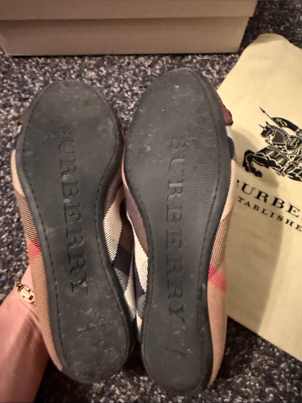 Burberry Brown Leather Ballet Flats with Signature Check and Gold-Tone Bit - Picture 5 of 6